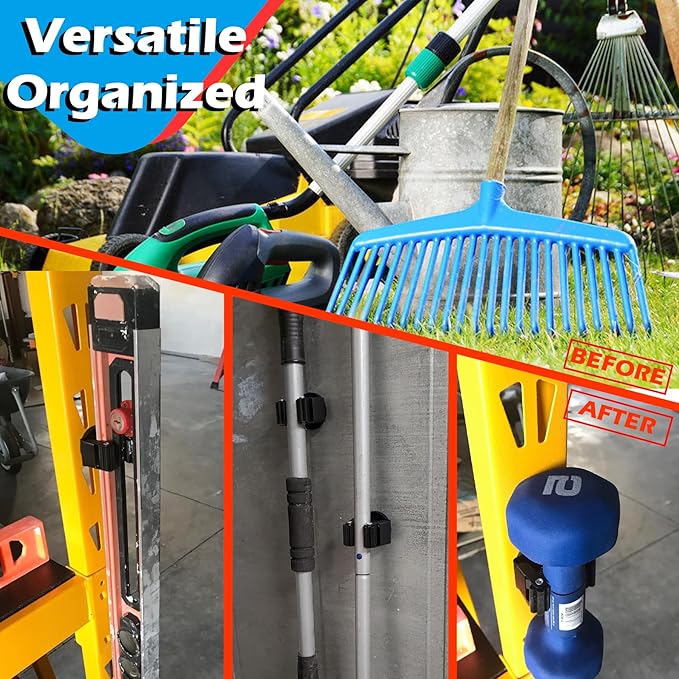 MUTUACTOR Magnetic Broom Holders,2PCS Anti-scratch Magnetic Mount Broom Holder with Rubber Grippers, 12lbs Heavy Duty Magnetic Tool Holders for Work Garage Laundry Kitchen RV Van Accessories