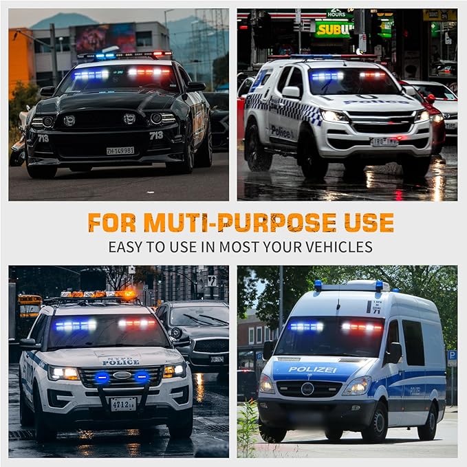XRIDONSEN 34 inch Emergency Visor Police Lights 40 LED Red Blue Police Light Bar Safety Flashing Warning Hazard Interior Front Windshield Strobe w/White Take Down Deck Split Mount for Vehicles Trucks