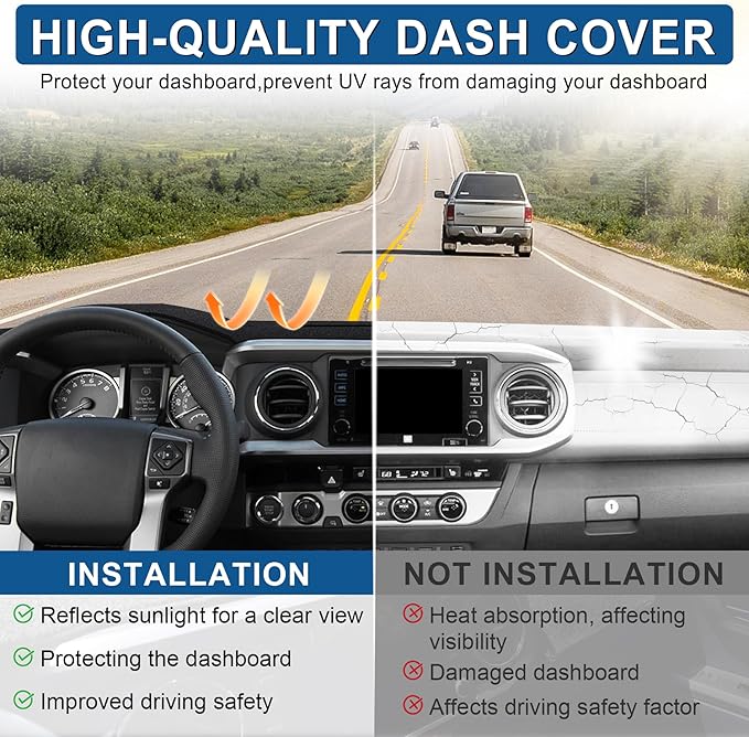 Amiss Dash Mat Dashboard Cover, Fits for Toyota Tacoma 2016-2022 2023, Anti-reflective Non-Slip Dashboard Cover Mat Pad Carpet, Dashboard Decorative, Car Accessories Interior for Custom Fit dash cover