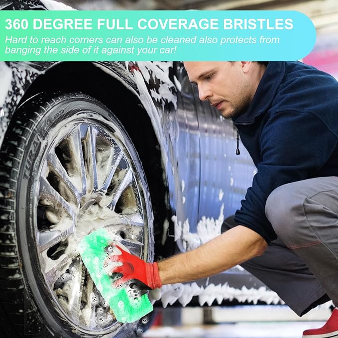 Vesici Car Wash Brush Head with Soft Detailing Bristle Flow Thru Car Cleaning Brush Exterior Car Wash Equipment for Auto Truck RV Boat Camper Washing, 10 Inch(Green,4 Pcs)