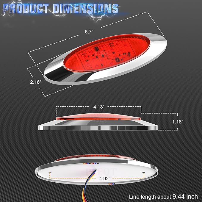 PSEQT 6.5'' Strobe Flash+High/Low Lights Red 3 Function Trailer LED Side Clearance Tail Marker Oval Lights 16LED Brake Stop Turn Running Lamp Waterproof for Truck Pickup Caravan RV Bus, 5Pcs