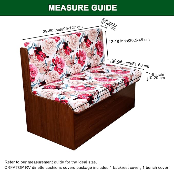 CRFATOP 2 Sets RV Dinette Cushion Covers Printed Camper Cushion Slipcover Stretch 2 Seat Sofa Chair Cover Furniture Protector for RV Camper Car Bench 2 Backrest Covers & 2 Bench Covers,15