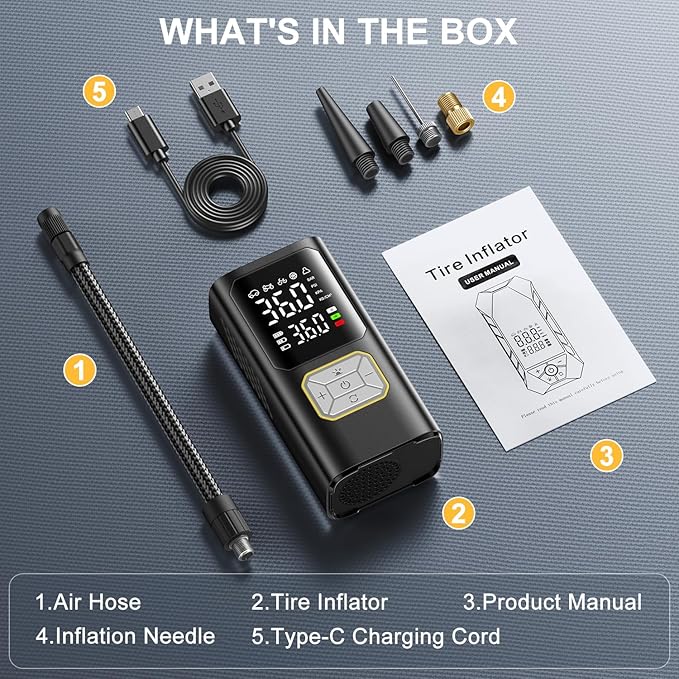 Tire Inflator Portable Air Compressor, 150PSI Air Pump for Car Tires, Cordless Air Compressor Pump with Digital Pressure Gauge, Auto Shut-Off Tire Pump
