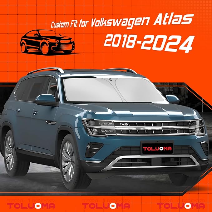 Custom Fit Windshield Sun Shade for Atlas 2018-2025 - Full Coverage, 210T Reflective Fabric, Double-Layer Design - Blocks 99% UV Rays, Keeps Car Cool, Easy to Install and Store