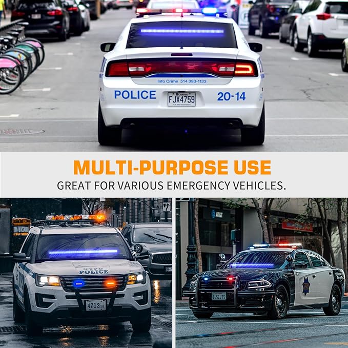 XRIDONSEN 35 inch Traffic Advisor Light Bar 144 LED Blue Emergency Warning Flashing Safety Interior Windshield Strobe Lights w/Directional Arrow for Police Firefighter Ambulance Vehicles Trucks