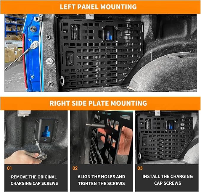 FUNY Side Bed Molle Panel Rack System Cargo Storage Organizer Compatible with 2015-2022 Ford F150 2pcs, Black