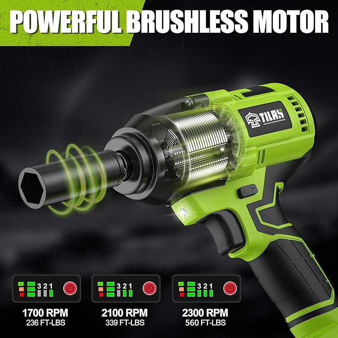 21V Cordless Power Impact Wrench 560Ft-lbs(750N.m) High Torque 1/2 inch 2x 4.0Ah Battery Electric Impact Gun with Brushless Motor 2300RPM Speed Fast Charger 5pcs Sockets for Car Lug Nuts
