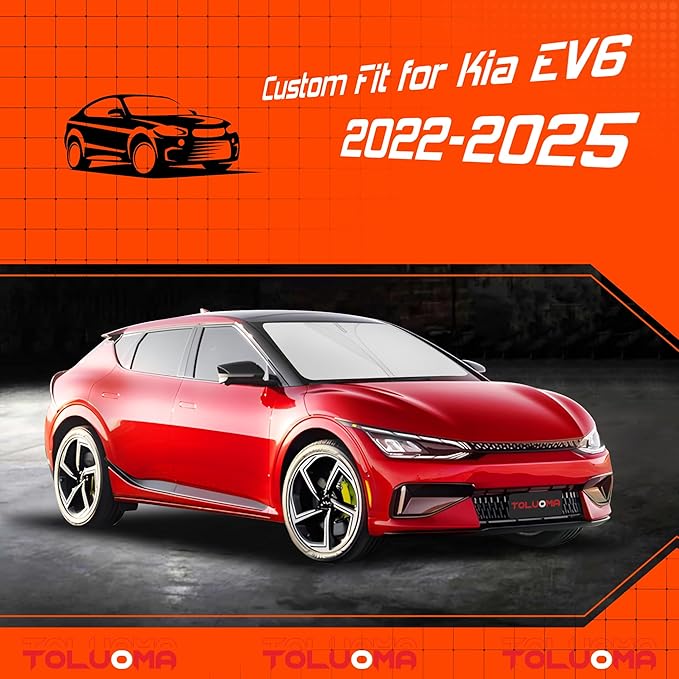 Custom Fit Windshield Sun Shade for Kia EV6 2022-2025 - Full Coverage, 210T Reflective Fabric, Double-Layer Design - Blocks 99% UV Rays, Keeps Car Cool, Easy to Install and Store
