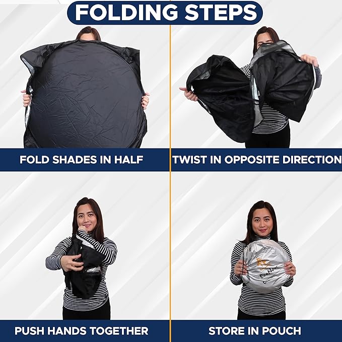 EcoNour Mirror Cut Foldable Windshield Sun Shade for Car | 240T UV & Heat Reflective Sunshade with Storage Pouch | Keeps Interior Cool | Fits Most Sedans, SUVs & Trucks – Medium (64" x 32")