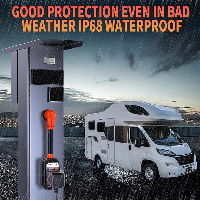 GEARGO RV Surge Protector 30 Amp, 9500 Joules RV Circuit Analyzer, IP68 Surge Voltage Protection, RV Adapter Plug for Camper (Orange)