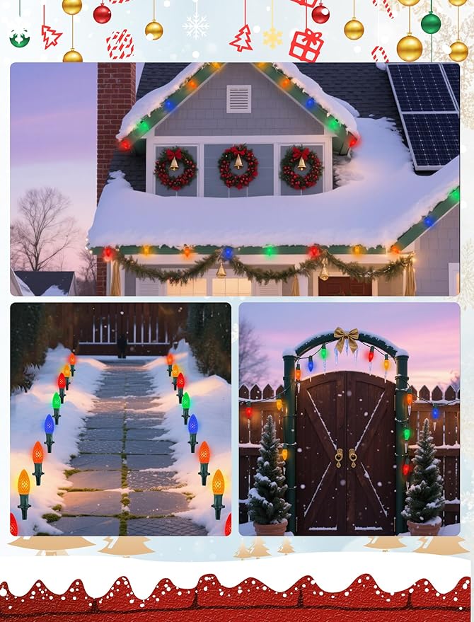 25 Pack LED C9 Multicolor Christmas Light Bulbs, Commercial Grade C9 Strawberry Multicolor Replacement Lights Bulbs for Outdoor Patio Christmas String Lights, E17 Intermediate Base Night Light Bulbs