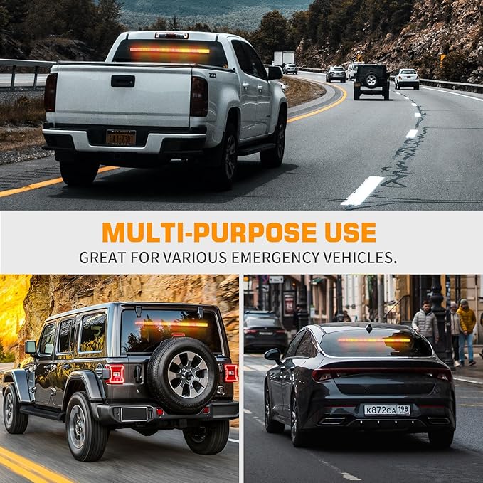 XRIDONSEN 35 inch Traffic Advisor Light Bar 144 LED Amber Red strobe lights Emergency Warning Flashing Safety Interior Windshield w/Directional Arrow for Construction Vehicles Snow plow Trucks