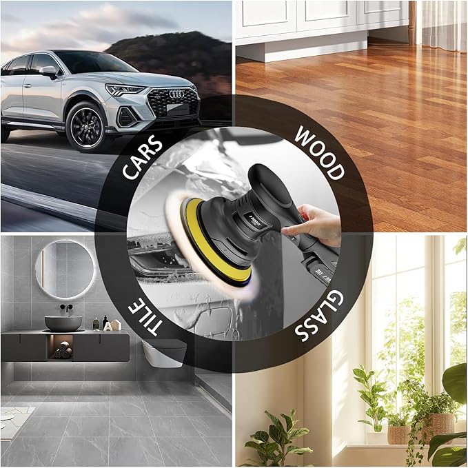 JUSFIT Cordless Car Buffer Polisher for Makita 18V Battery, 6-Speed Brushless Motor, 6-Inch Pad, 3.0LB Lightweight, Dual Action Random Orbital, Car Detailing, Boat, Wood & Furniture