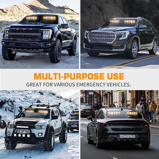 XRIDONSEN 2x 17 inch Emergency Dash Strobe Lights for Trucks Interior Front/Rear Windshield Lights 40 LED Amber White Safety Warning Hazard Lights w/Controller for Plow Trucks Construction Vehicles