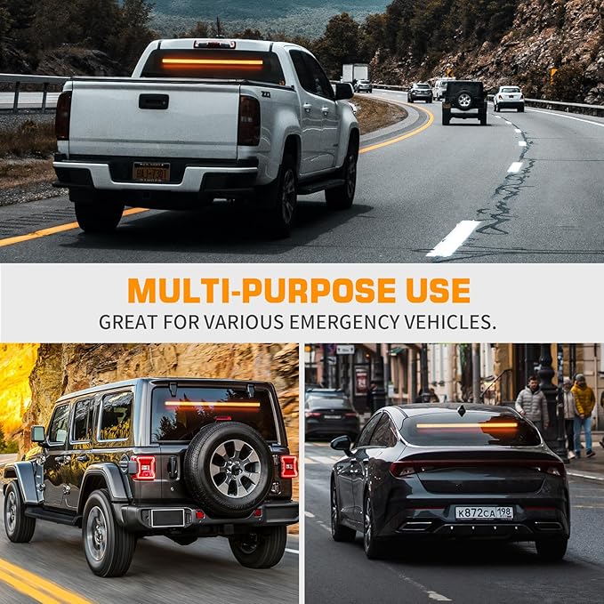 XRIDONSEN 35 inch Traffic Advisor Amber Light Bar 144 LED Rear Window Strobe Lights Emergency Warning Flashing Safety Interior Windshield Lights w/Directional for Plow Trucks Construction Vehicles