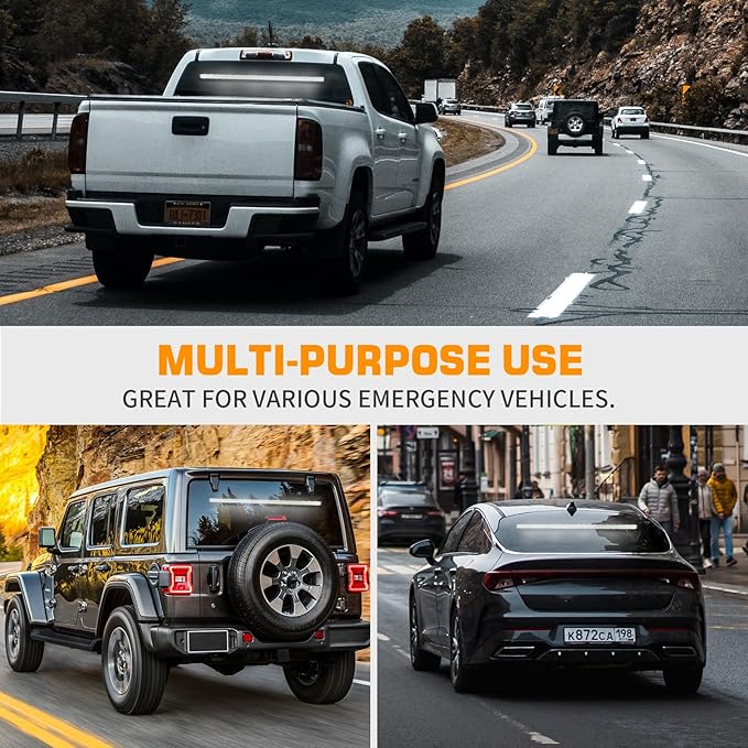 XRIDONSEN 35 inch Traffic Advisor Light Bar 144 LED White strobe lights Emergency Warning Flashing Safety Interior Windshield w/Directional Arrow for Construction Vehicles Snow plow Trucks