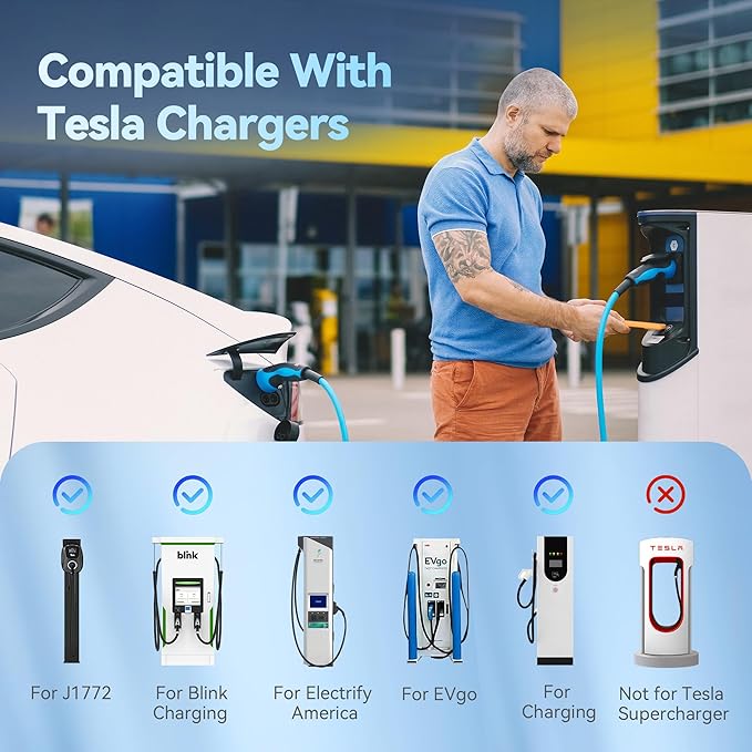 2-in-1 CCS & J1772 for Tesla Adapter, 250KW/80A DC/AC, CCS1 to NACS SuperFast Charging, Safety Certified, Compatible with Tesla Model 3/Y/S/X/Cybertruck, for Level 1/2/3 EV Charging Statons
