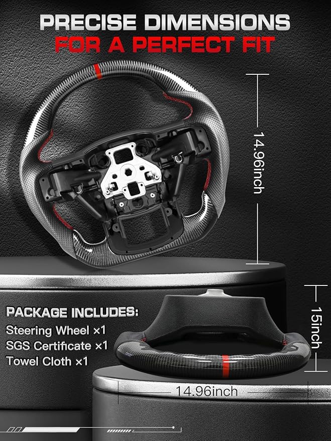 Carbon Fiber Steering Wheel for Ford F-150 2015–2020, D-Shaped Flat-Bottom, Perforated Nappa Leather Grip, Hand-Stitched, for F-150 Without Paddle Shifters Models