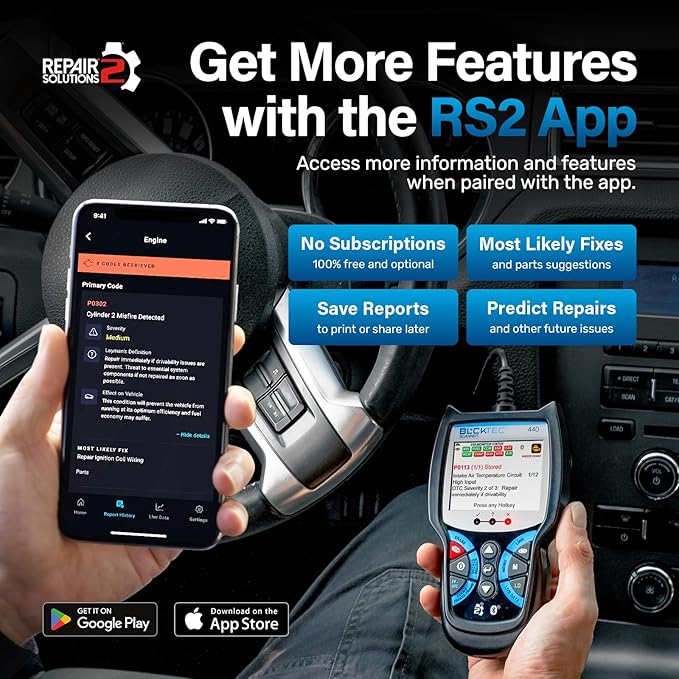 BLCKTEC 440 Bluetooth OBD2 Scanner Diagnostic Tool - Car Code Reader and Scanner for Car - Comes with Live Data - Battery/Charging System Test - Works for All OBD Compliant Cars 1996 & Newer