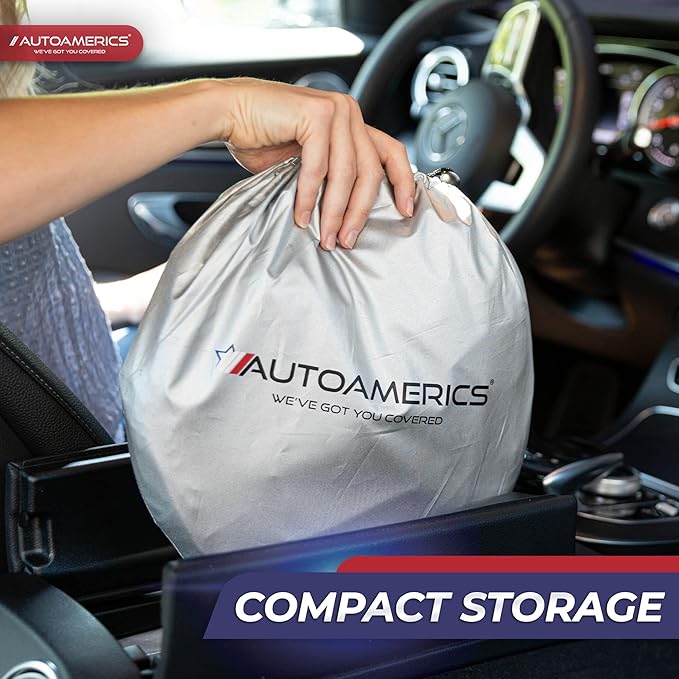 Autoamerics 1-Piece Windshield Sun Shade - Chrome Liquid Foldable Car Front Window Sunshade for Cars SUV Truck - Heat Blocker Visor Protector Blocks Max UV Rays and Keeps Your Vehicle Cool - Small