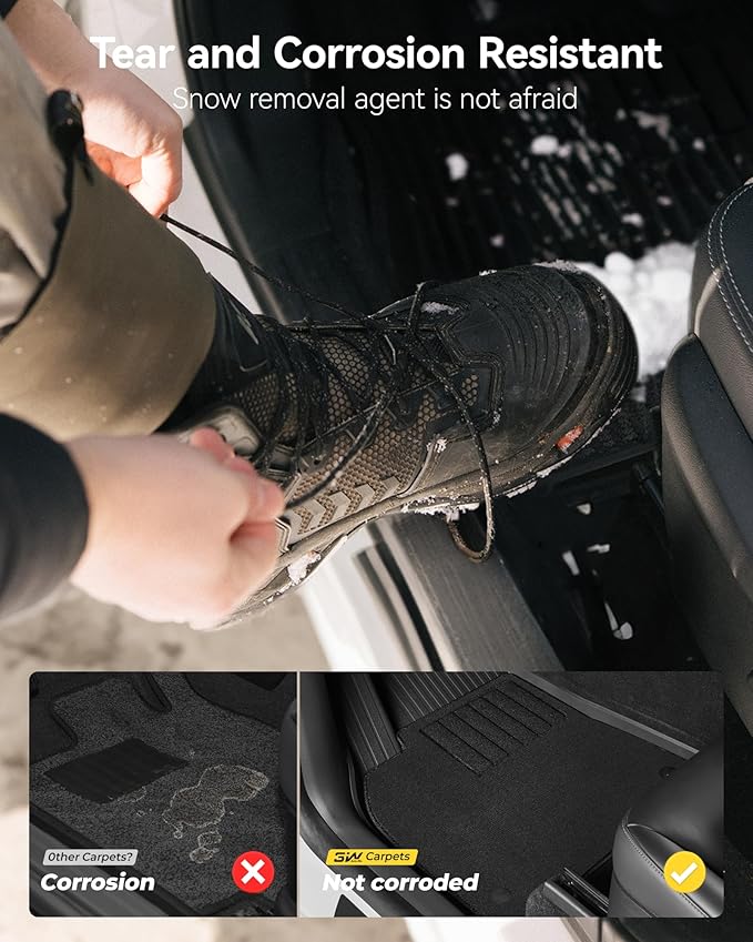 3W Floor Mats with Front Carpet on TOP Fit for Tesla Model Y 2020-2024, 2025 All-Weather TPE Full Set Floor Liners and Cargo Liner Mats Accessories Custom Fit for Model Y 5-Seat(Not for Juniper)