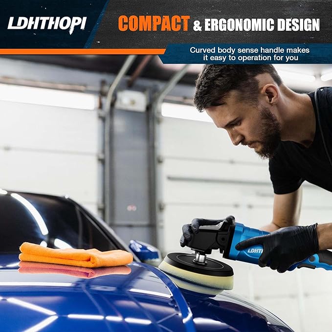 LDHTHOPI Buffer Polisher, 1800W 6 inch/7 inch Rotary Buffer Polisher Waxer, 750-3100RPM Car Buffers and Polishers with 6 Variable Speeds, for Car, Boat, Furniture, Floor