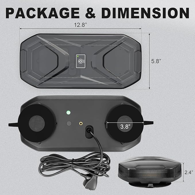 Agrieyes Magnetic Strobe Light for Trucks, 68 LED Amber Emergency Light Bar for Vehicles, Smoked LENS Beacon Flashing Warning Security Caution for Plow, Snow, Trailer, Tractor Safety Waterproof