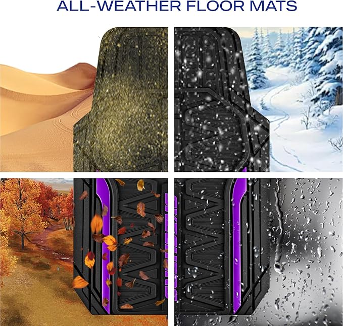 Skechers Car Floor Mats,Heavy Duty Rubber Car Mats Full Set,All Weather Floor Mats,Waterproof TrimTo Fit Universal Floor Liner Car Accessories,Automotive Floor Mats for Cars Trucks SUV,Purple