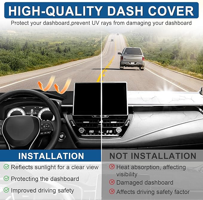 Amiss Dash Mat Dashboard Cover, Fits for Toyota Corolla Cross 2022 2023 2024 2025, Anti-Reflective Non-Slip Dashboard Cover Mat Pad Carpet, Car Accessories Interior for Custom Fit Dash Cover