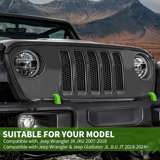 Bumper Tow Hook Covers 2Pcs Compatible with 2007-2018 Jeep Wrangler JK JKU/for 2018-2025 JL JLU & Jeep Gladiator JT Exterior Accessories(Green)