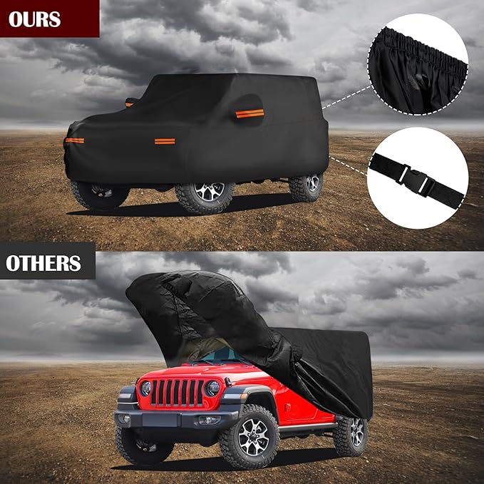 Waterproof Car Cover for Jeep Wrangler 4 Door 2006-2025 JK JL Outdoor Waterproof Sun Rain Snow Hail Protection with Driver Door Zipper