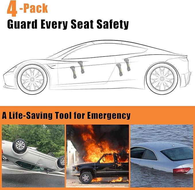 2PCS Car Window Breaker, Glass Breaker, Window Breaker Seatbelt Cutter, 2-in-1 Car Safety Hammer with One Second Emergency Glass Hammer, Safety Emergency Car Escape Tool for Car, Office, Home