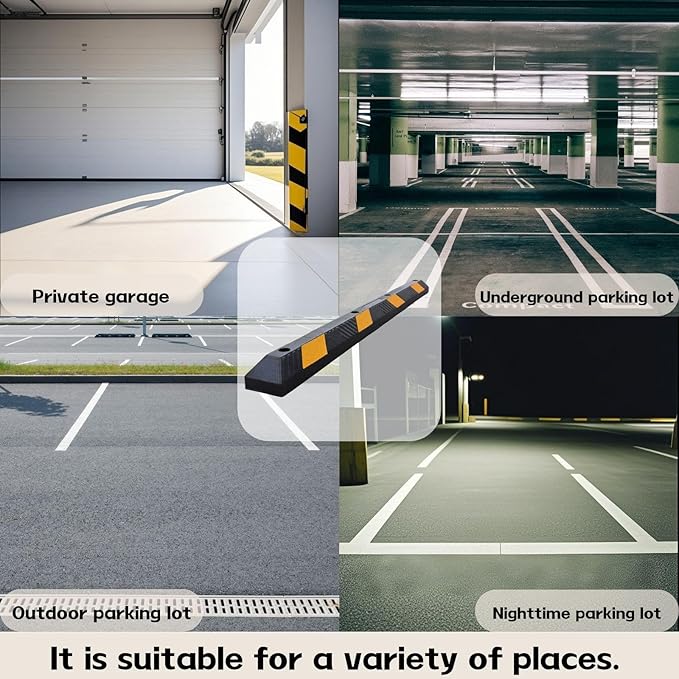 Heavy-Duty Parking Curb Wheel Stop - Driveway Vehicle Stopper for Cars, Trucks & RVs - Durable Rubber Car Barrier with Reflective Strip - Garage & Parking Lot Safety Curb Ramp (72" - 1Pack)