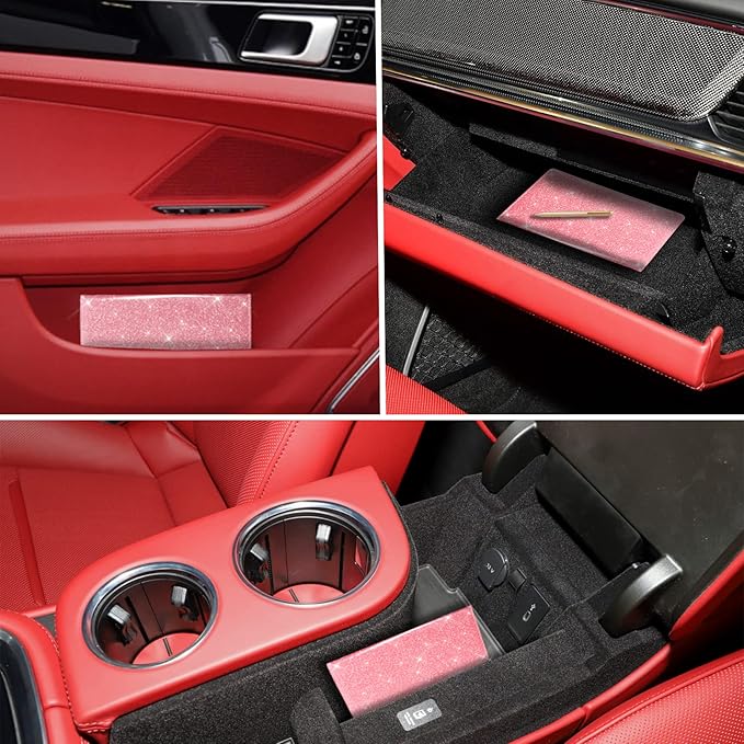 TOURSUIT Car Registration and Insurance Card Holder, Vehicle License Document Glove Box Compartment Organizer, Interior Car Accessories for Women Men Teens (Glitter Pink)