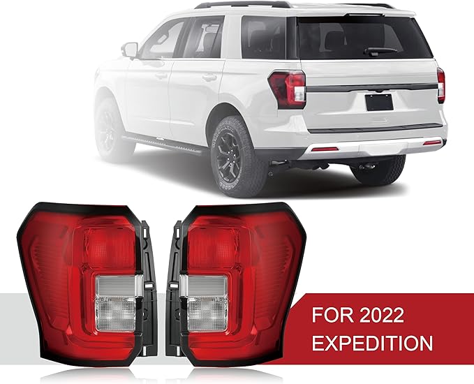 White Halogen Tail Lights Assembly Compatible with Ford Expedition XL XLT 2022-2024 Tail Light Rear Brake Lamp With Wire Harness and Bulbs Replace:NL1Z13405A(Halogen 22-24 Left Driver Side)