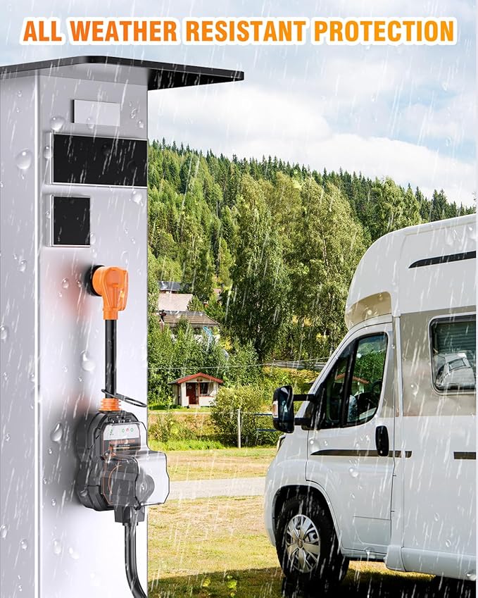 GEARGO RV Surge Protectors 30 Amp, 12000 Joules RV Circuit Analyzer, IP68 Surge Voltage Protection, RV Adapter Plug for Camper (Orange)