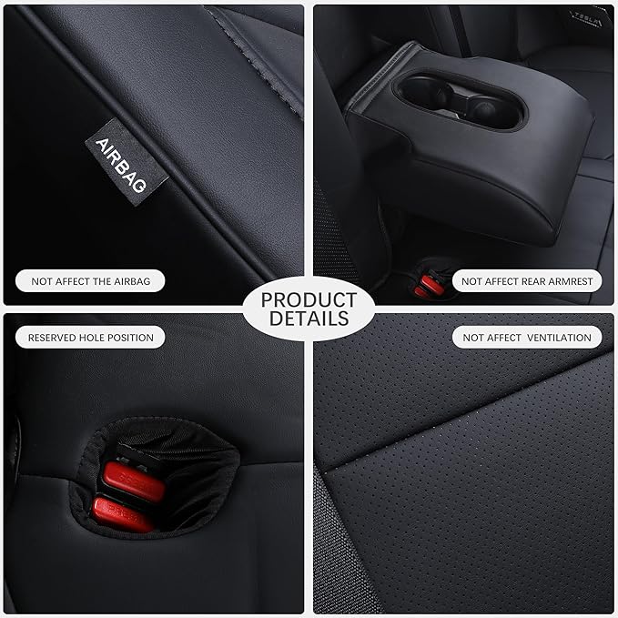 Suitable for Tesla Model Y Seat Covers, Waterproof Faux Leather Car Seat Covers Full Set for Tesla Model Y 2020 2021 2022 2023 2024 (Black)