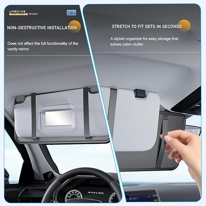 Tumecos Car Sun Visor Organizer, Auto Consoles Organizer with Sunglasses Storage Box,Multi-Pocket Visor Accessories for Truck, SUV,Hold Card/Pen/Driver's License