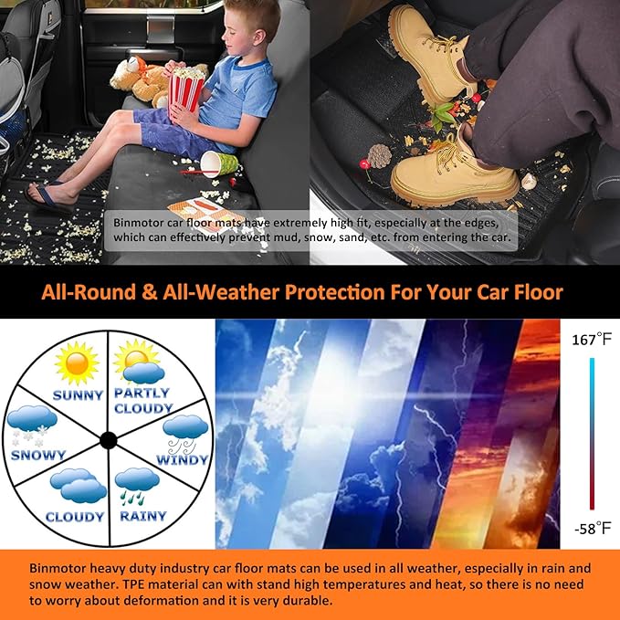 Binmotor-Floor Mats & Cargo Liner Set for 2025 Honda Civic Hybrid Sedan, All Weather Car Floor Mat for Honda Civic Hybrid Sedan Accessories Mats Heavy Duty Liners