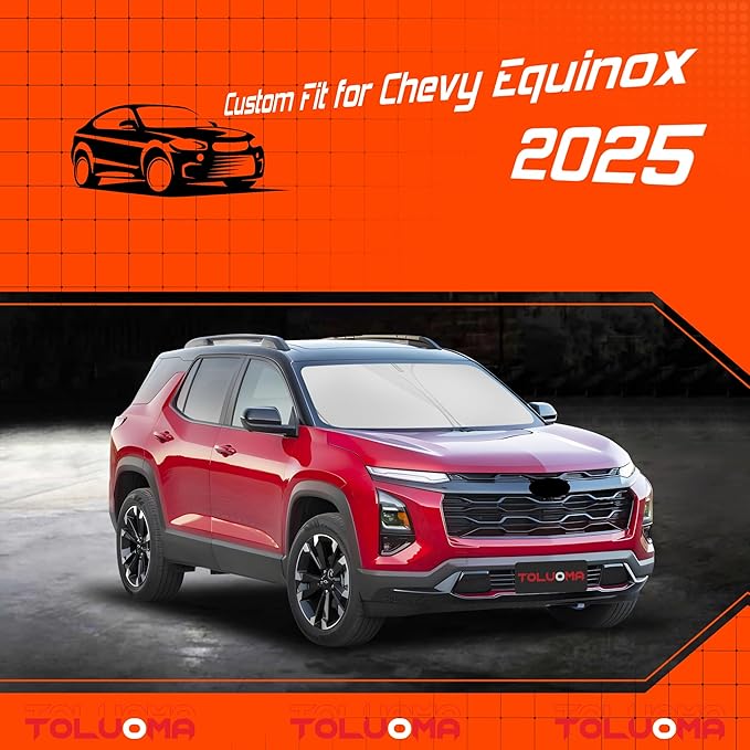 Custom Fit Windshield Sun Shade for Chevy Equinox 2025 - Full Coverage, 210T Reflective Fabric, Double-Layer Design - Blocks 99% UV Rays, Keeps Car Cool, Easy to Install and Store