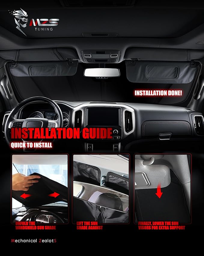 MZS Windshield Sun Shade Compatible with Ram 2500 3500 4500 5500 2019-2025 with 10 inch Wide Sensor, Foldable Truck Sun Shade Shield Accessories, Front Window Visor Sunshade for Interior Protector