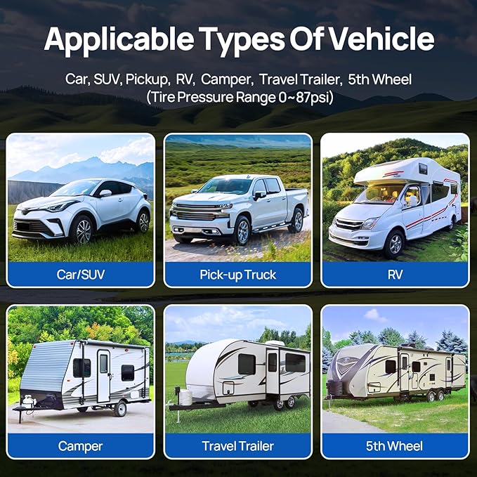 RV/Trailer Tire Pressure Monitoring System, Tire Pressure Monitor with Color LCD Display, TPMS with 2 Sensors for Travel Trailer/5th Wheel/Camper, 0-87PSI with 120ft Transmission Distance