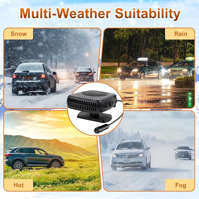 12V 200W Car Heater & Cooling Fan - Rapid Windscreen Defogger & Window Defroster for Winter & Humid Weather - Safe & Portable with Cigarette Lighter Plug-In for All Cars - White