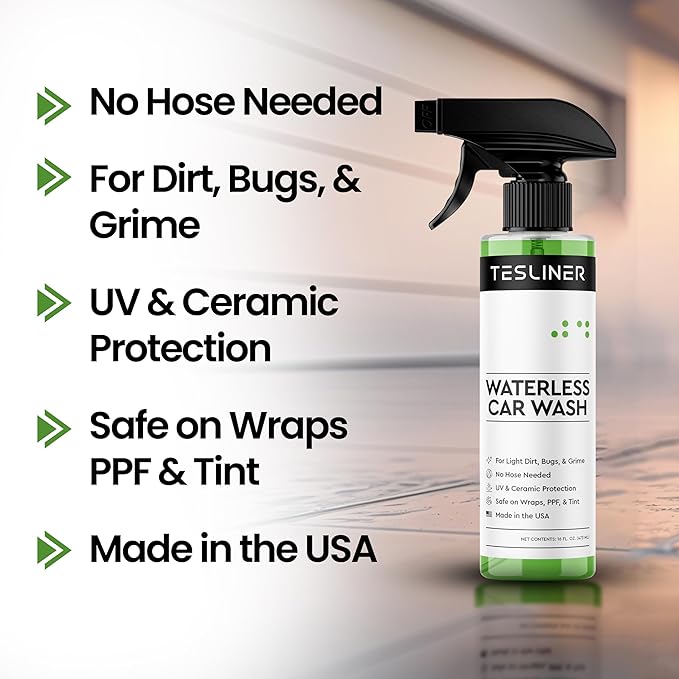 Waterless Car Wash Spray for Tesla, No Hose Needed | Biodegradable, Safe on Wraps, for Tesla Cleaning Products Exterior, UV & Ceramic Protection, for Tesla Model 3 Y S X Car Accessories 2025