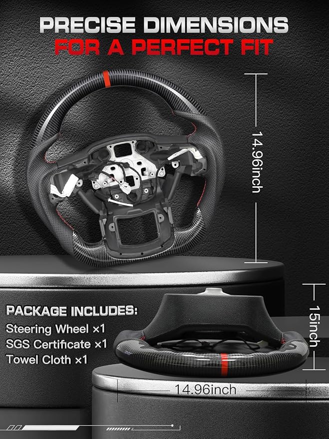 Carbon Fiber Heated Steering Wheel for F-150 Raptor 2017–2020, D-Shaped Flat-Bottom, Perforated Nappa Leather Grip, Hand-Stitched, for Raptor with Paddle Shifters Models