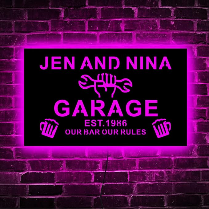 Custom Garage LED Sign, 12.0 inches ร 7.0 inches, Wood, Art Deco, Personalized Garage Neon Light, Wall Mount, Neon Light, Property Decorative Signage