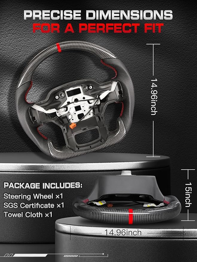 Carbon Fiber Heated Steering Wheel for F-150 Raptor 2021–2024, D-Shaped Flat-Bottom, Perforated Nappa Leather Grip, Hand-Stitched, for Raptor with Paddle Shifters Models