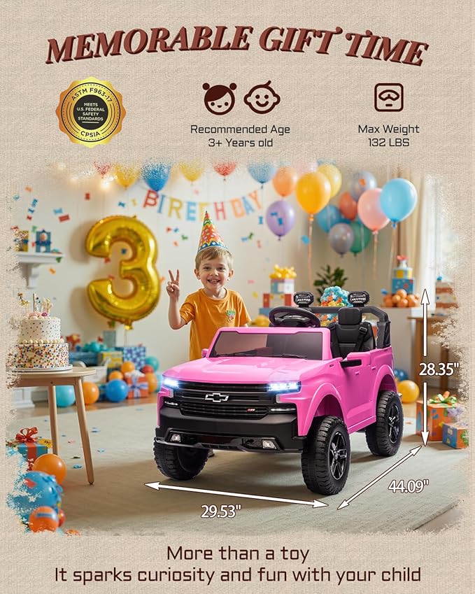 24v Ride on Toys for Big Kids, 2 Seater Licensed Chevrolet Silverado Ride on Car, Electric Car for Kids with Parent Remote Control, Bluetooth, LED Lights and Seat Belts (Pink)