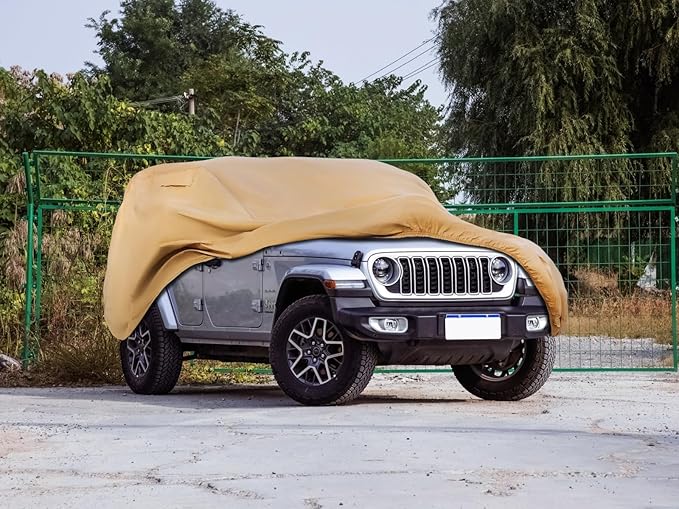 Heavy Duty Outdoor Car Cover Custom Fit for Jeep Wrangler 4 Door, Windproof All Weather Waterproof Sun Rain UV Dust Snow Protection Outdoor Car Covers