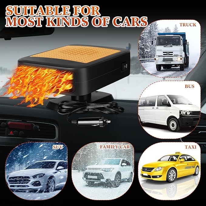 Gisafai 2 Pcs Portable Car Heater 12v 200w for Vehicle That Plugs into Cigarette Lighter 2 in 1 Heating Cooling Auto Windscreen Fan 360° Rotation Windshield Defogger Car Window Defroster(Orange)